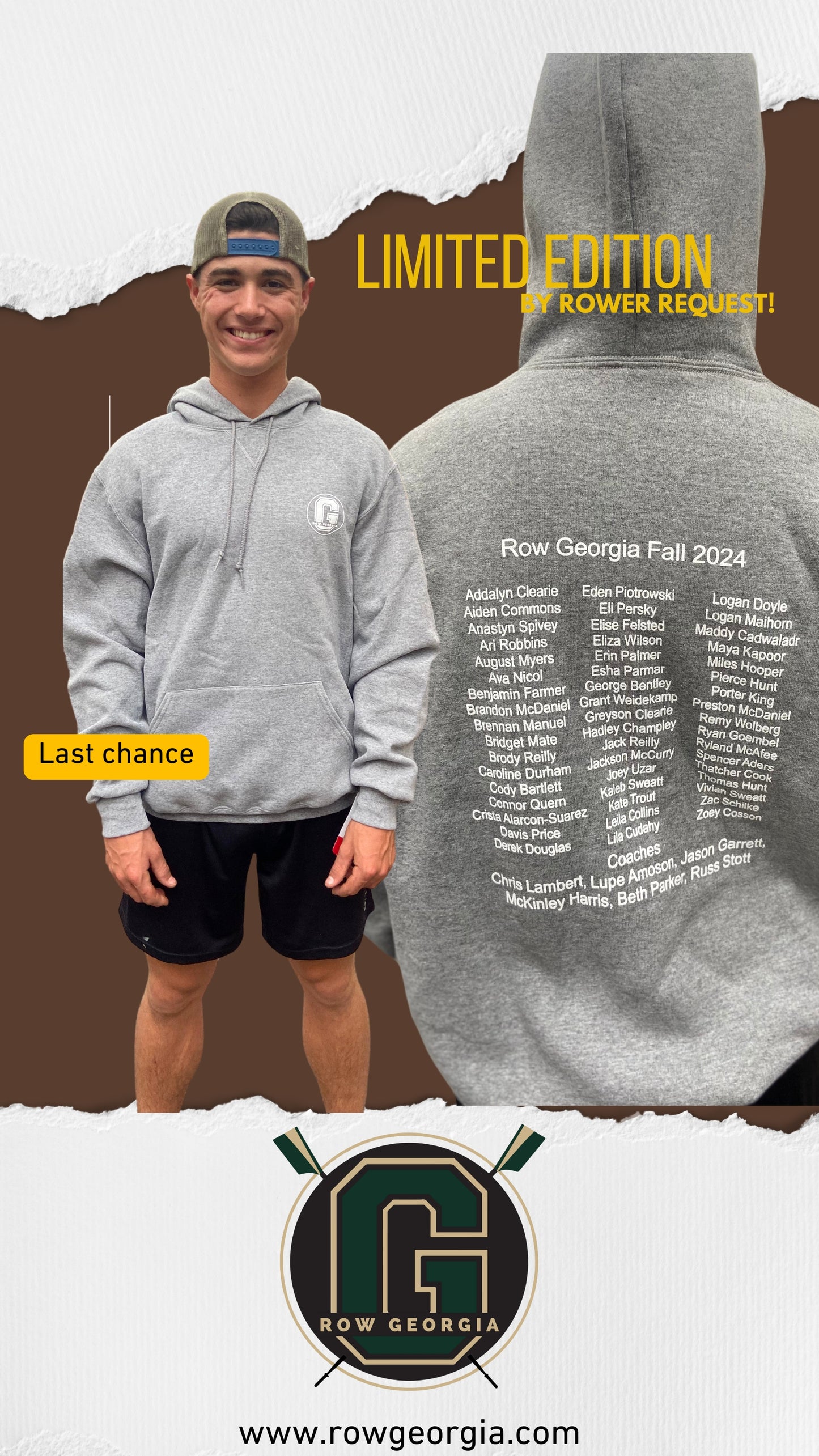 Merch - Row Georgia Hoodie Sweatshirt - Includes all youth rower & coach names