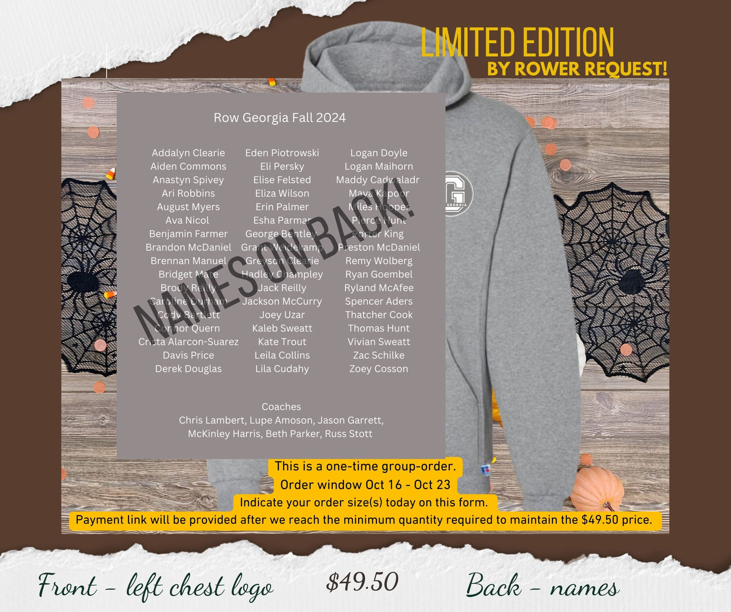 Merch - Row Georgia Hoodie Sweatshirt - Includes all youth rower & coach names